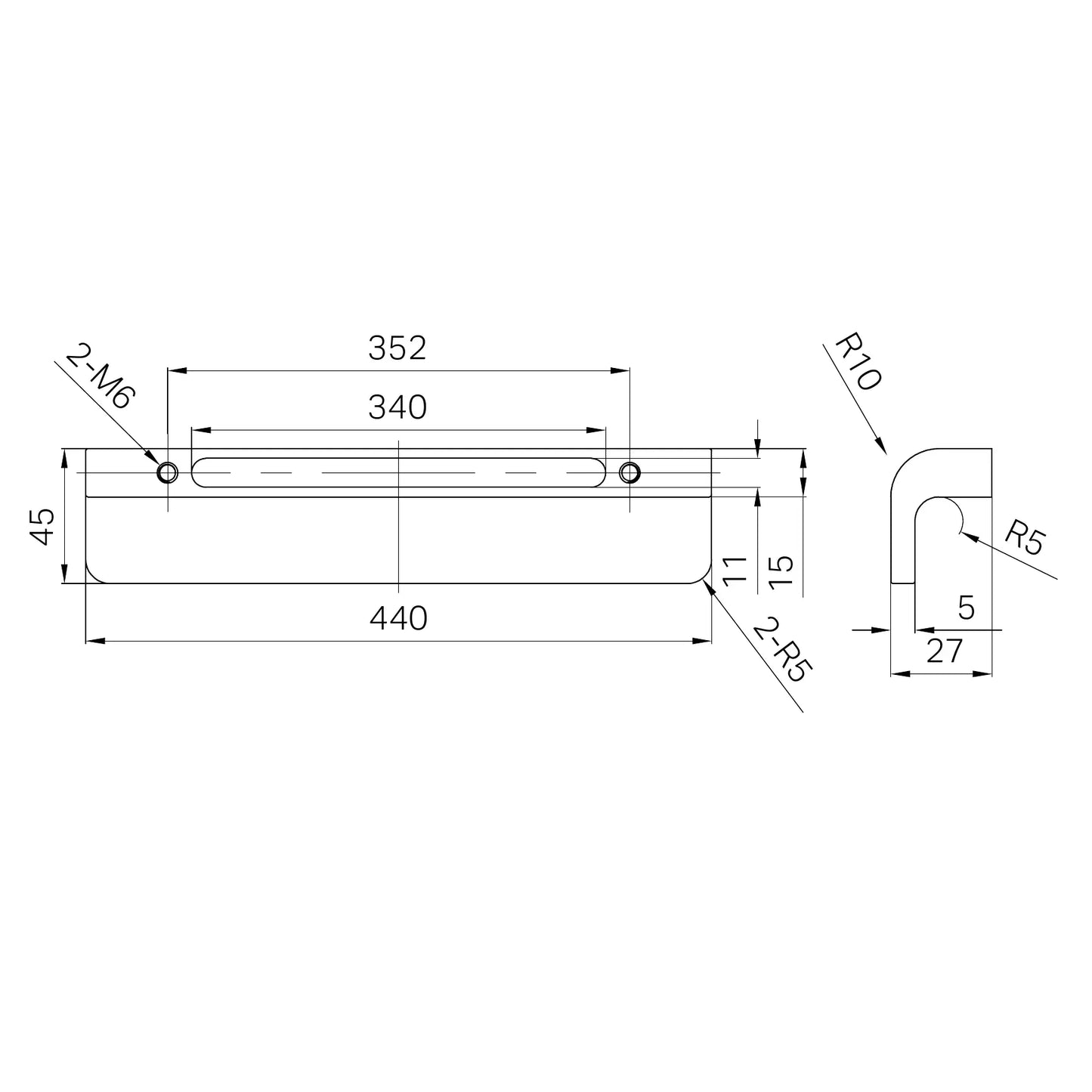 Bianca Appliance Pull 440mm Brushed Gold