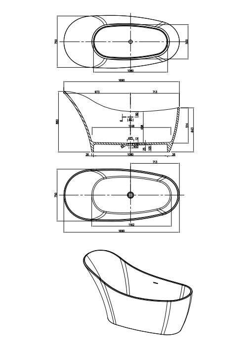 1690mm Pietra Bianca - Anna Freestanding Bathtub
