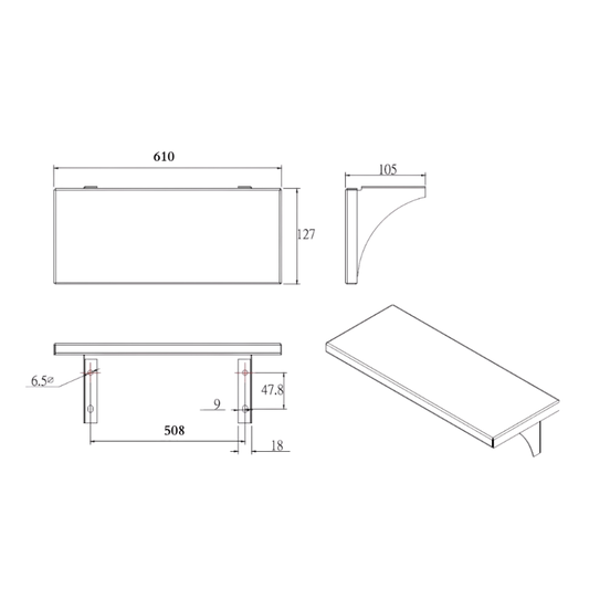 Utility Shelf 610x127mm SS