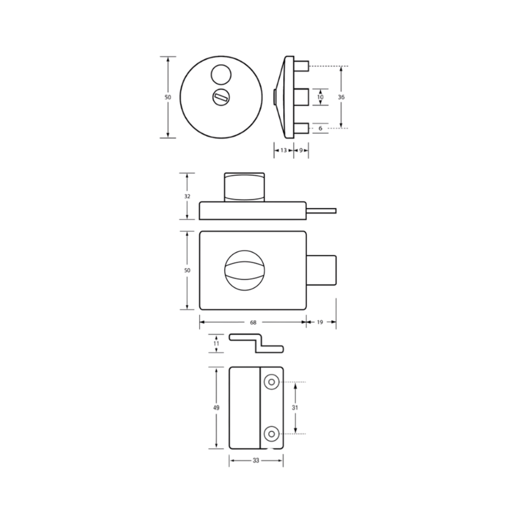 300 Series Designer Black Lock and Indicator Set - With Screw Fixings