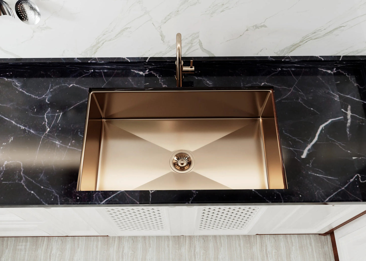 750mm Stainless Steel Kitchen Sink - Single Bowl - Brushed Gold