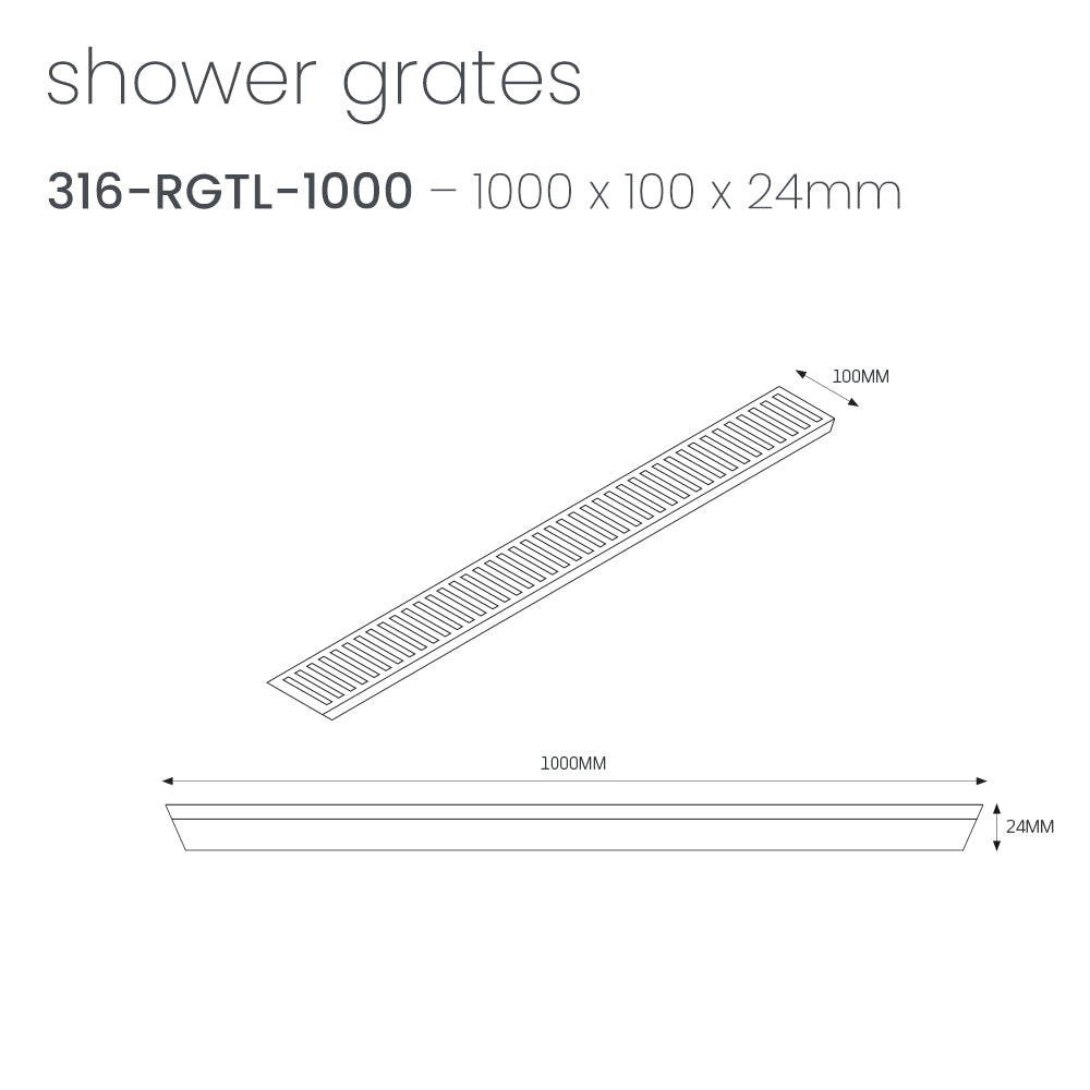 Radiant Slotted Linear Shower Grate - 1000 mm length LID ONLY - Brushed Satin