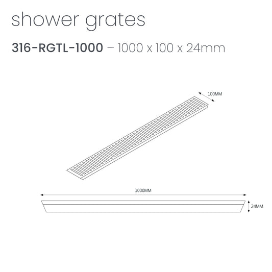 Radiant Slotted Linear Shower Grate - 1000 mm length LID ONLY - Brushed Satin