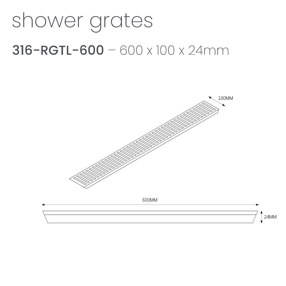 Radiant Slotted Linear Shower Grate - 600 mm length LID ONLY - WARM Brushed Nickel
