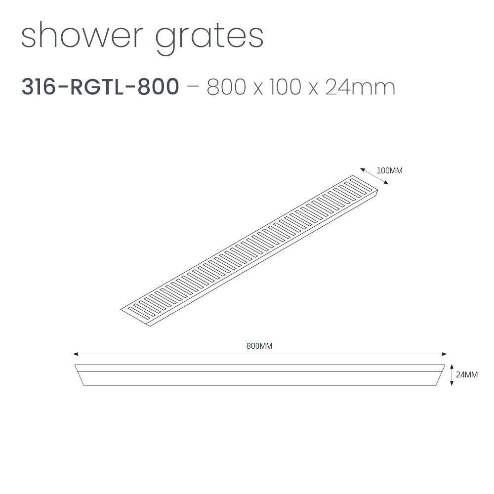 Radiant Slotted Linear Shower Grate - 800 mm length LID ONLY - Brushed Gold