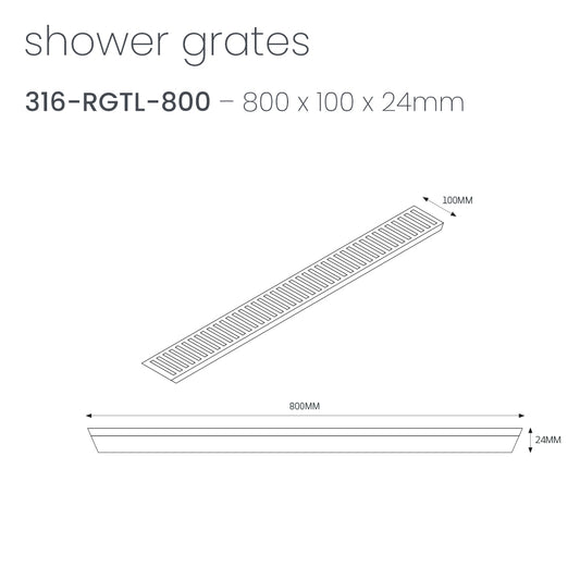 Radiant Slotted Linear Shower Grate - 800 mm length LID ONLY - WARM Brushed Nickel