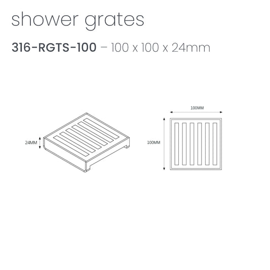 Radiant Slotted Square Shower Grate - 100 mm LID ONLY - Brushed Satin