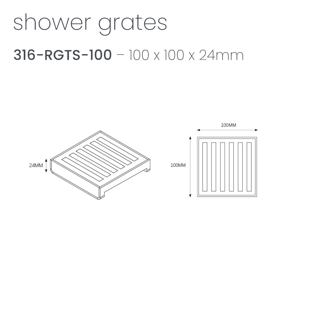 Radiant Slotted Square Shower Grate - 100 mm LID ONLY - Gunmetal Grey