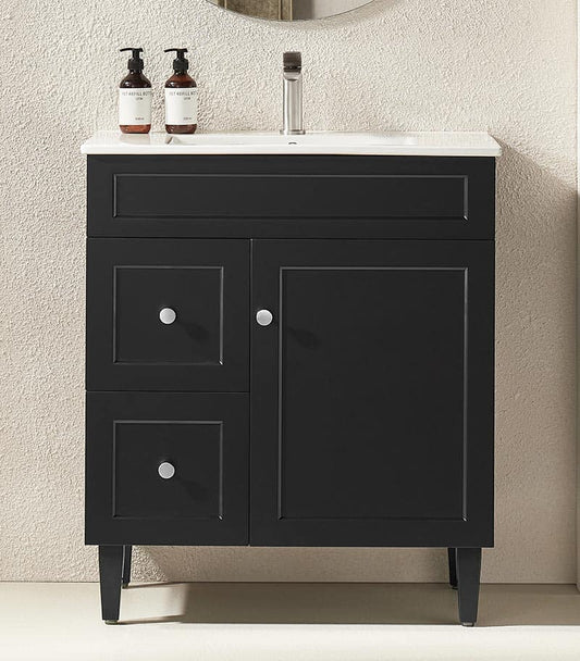 750mm Harrington Floor Vanity PVC Left Side Drawers - Cabinet Only - Matte Black