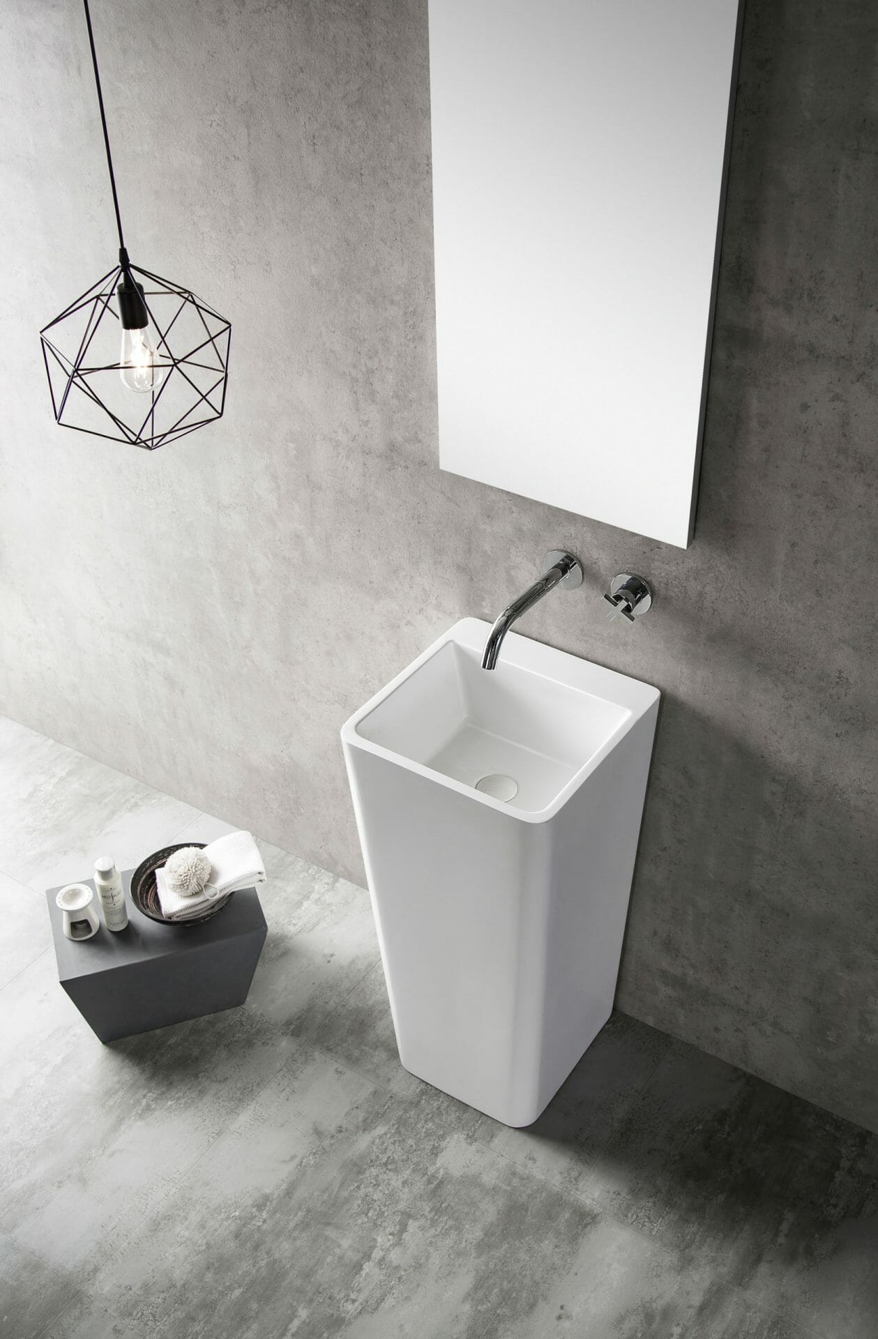 Freestanding Pedestal Acrylic?Basin - Gloss White - Square - 390mm