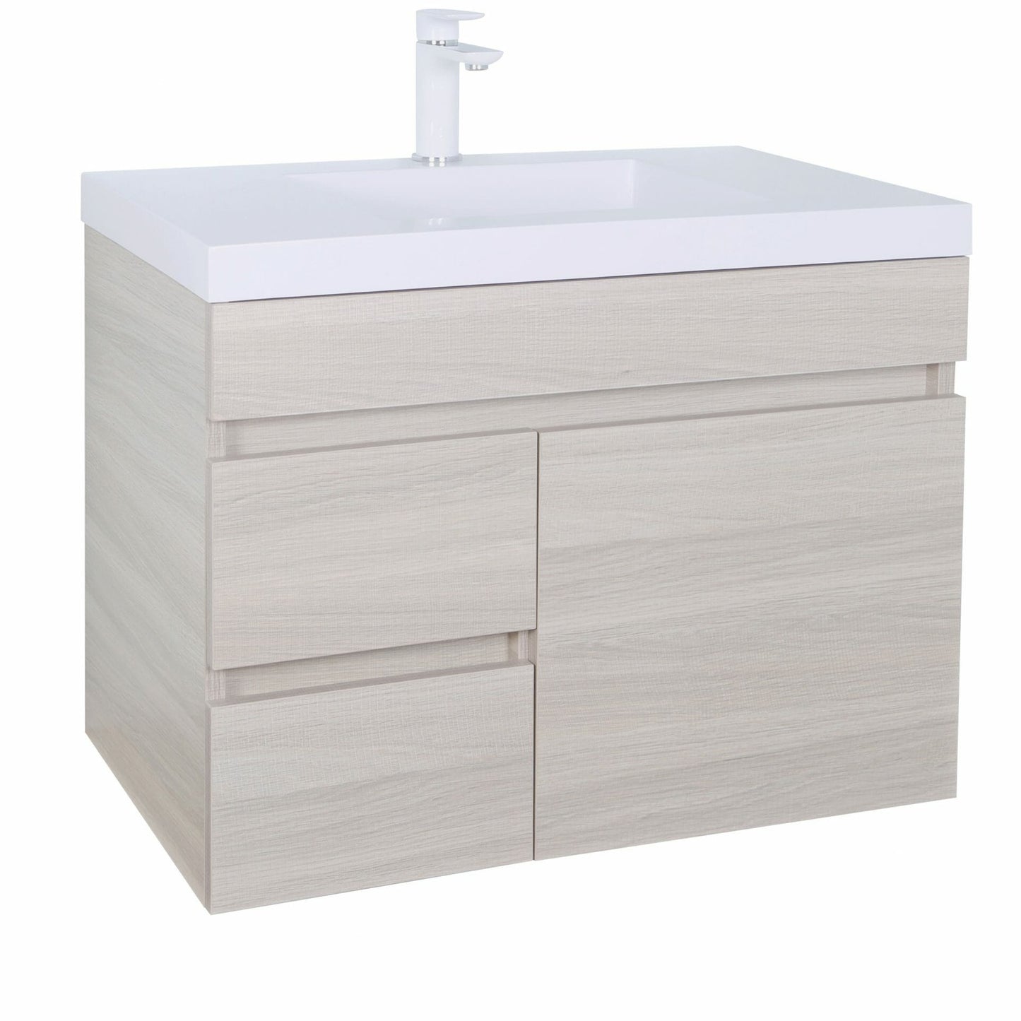 750mm Evie Wall Hung Vanity PVC Left Side Drawers - Cabinet Only - Oak