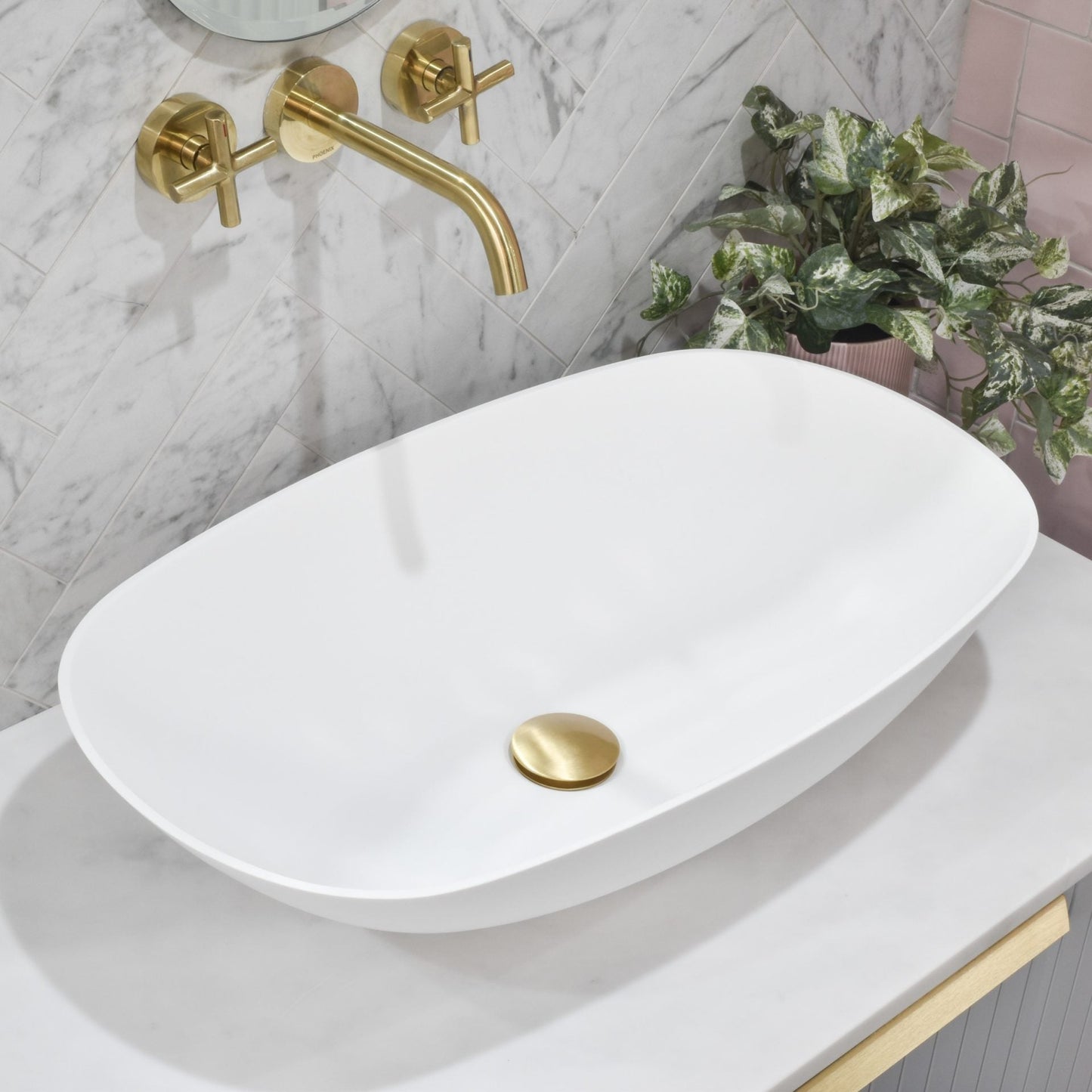 Rolo Above Counter Ceramic Basin - Matt White - Oval - 630mm