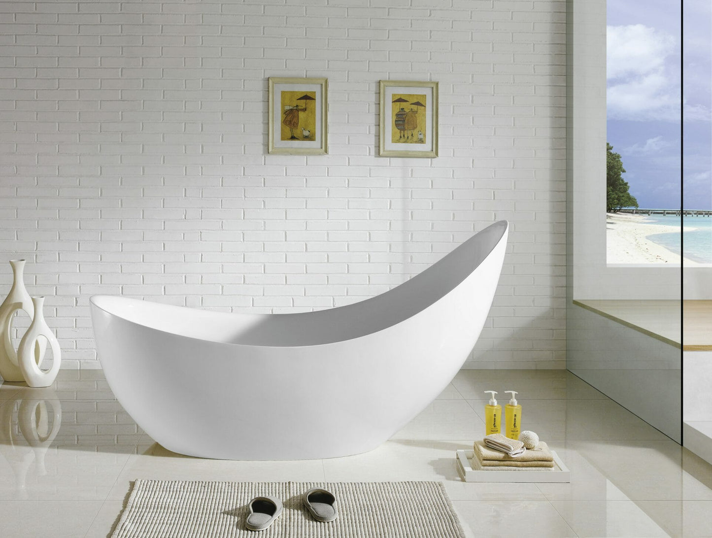 1680mm Freestanding Bathtub - No Overflow - Gloss White