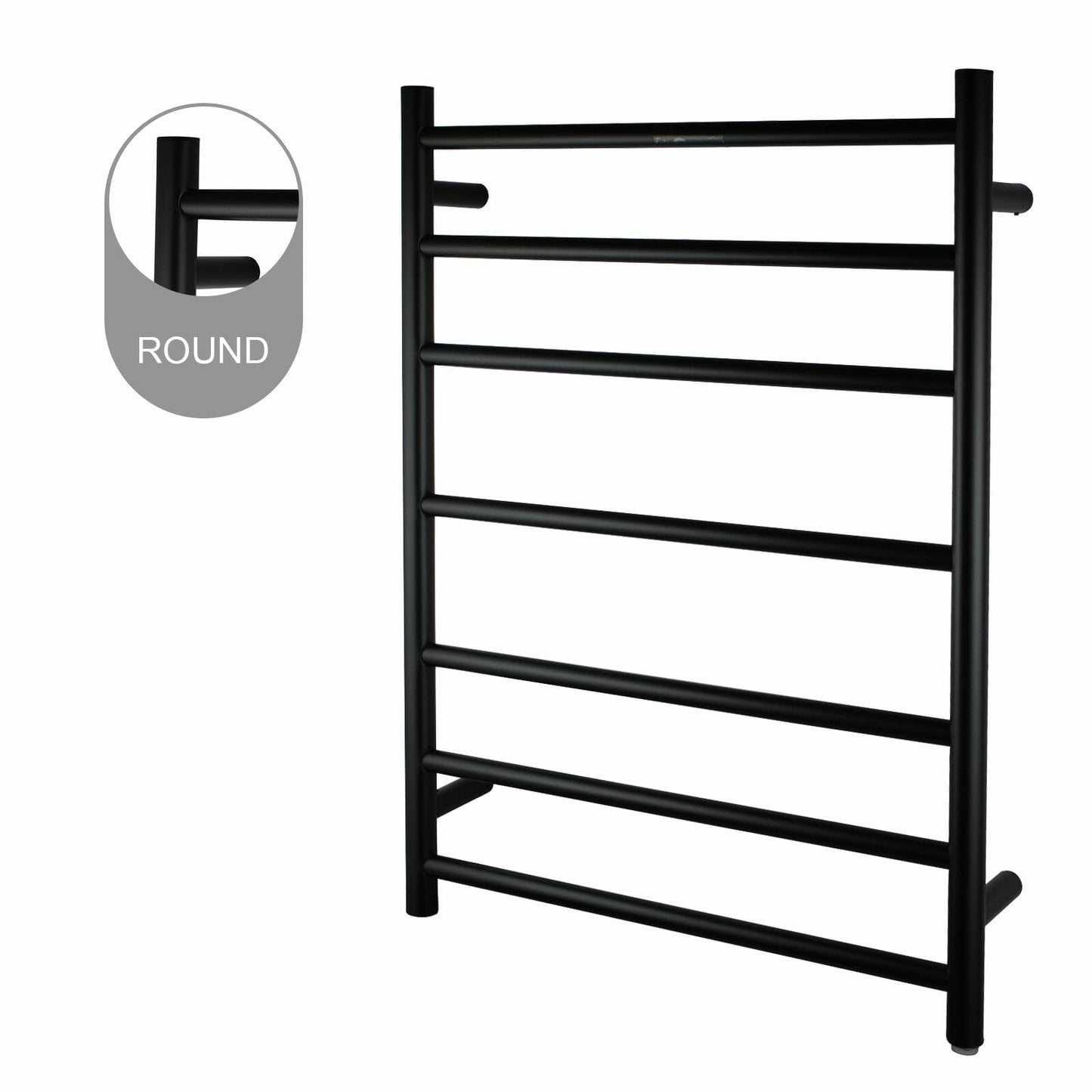 Round Black Electric Heated Towel Rack - 7 Bars - 600mm