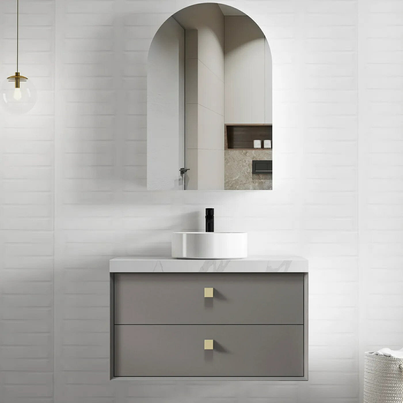 Boston Bevel Edge Wall Hung Vanity - Matte Grey - 900mm