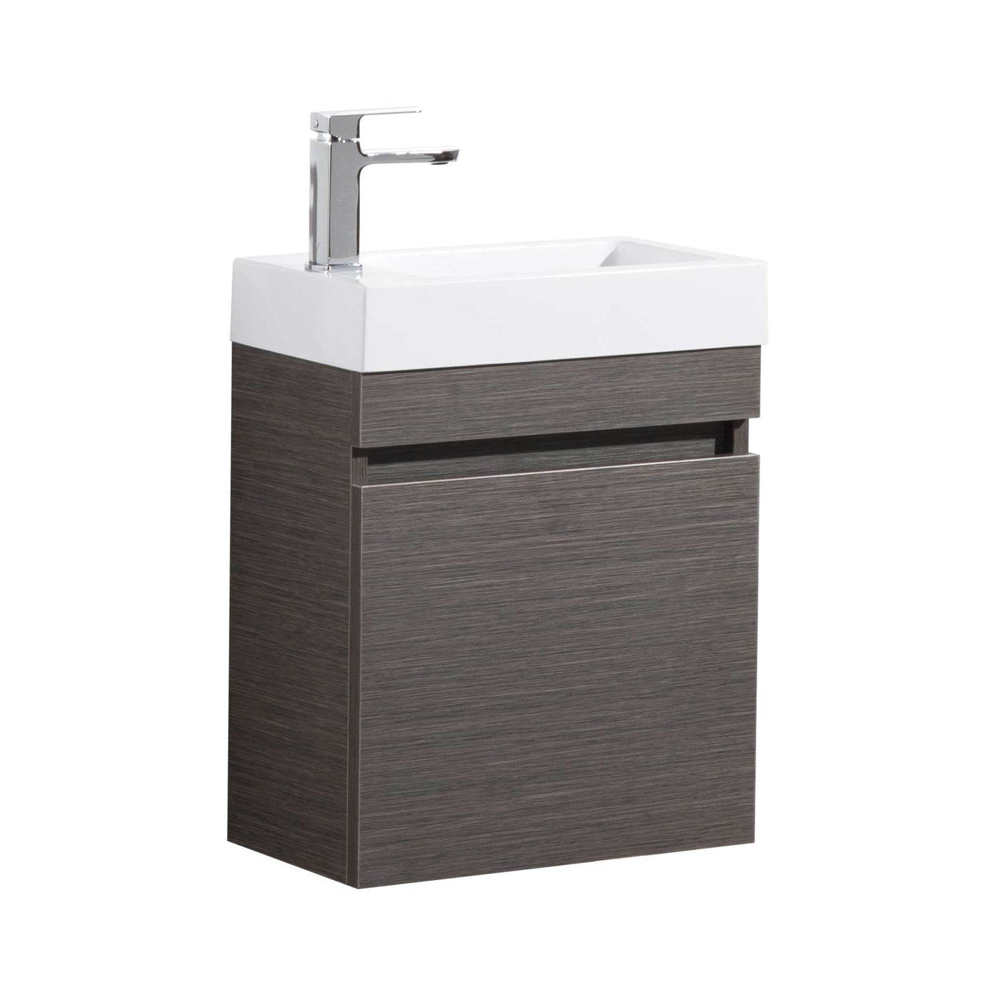 Evie Wood Grain PVC Wall Hung Mini/Slim Vanity - Dark Brown - 450mm