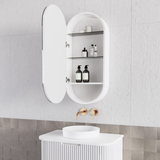 450mm Riva Designer Matte White Mirror Cabinet - Matte White