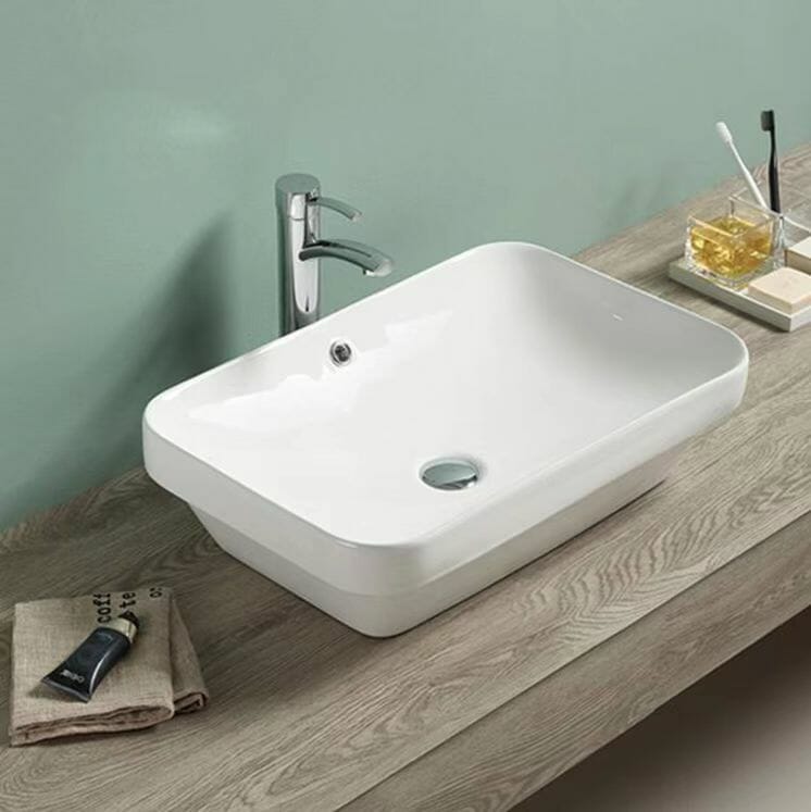 Insert Ceramic Basin - Overflow - Gloss White - Rectangle - 605mm