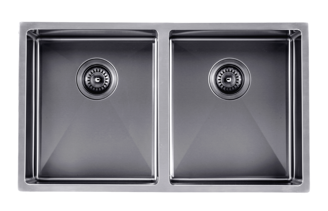 1.2mm Handmade Top/Undermount Double Bowls Kitchen Sink - Gun Metal Grey - 770x450x215mm