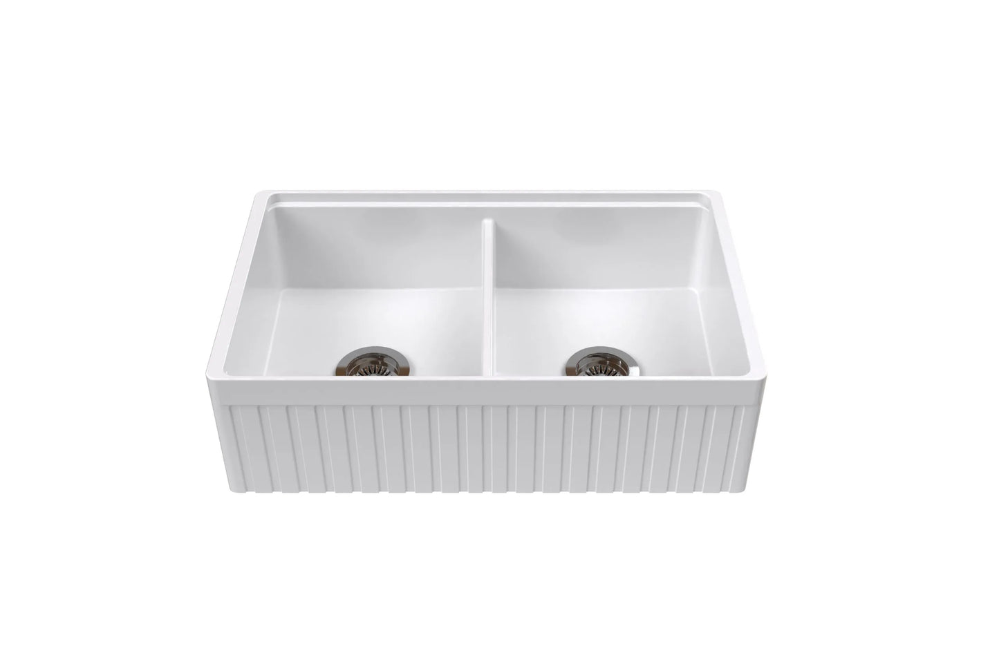 835mm Greenwich Fireclay Farmhouse Double Sink with Workstation - Fluted & Flat Reversible - Gloss White