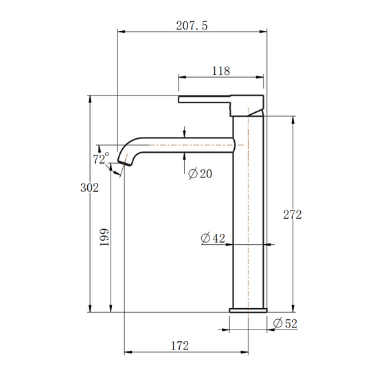 LUCID PIN Series Round Black Tall Basin Mixer