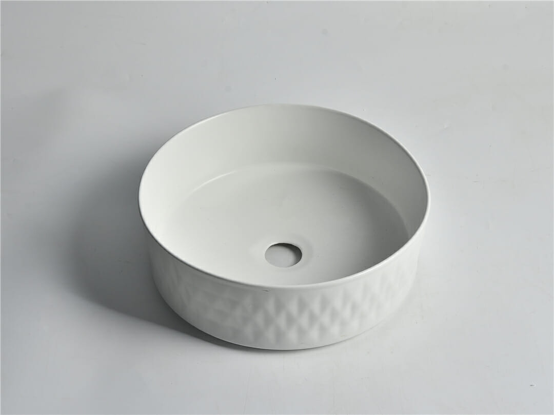 Levenge - 360mm Matte White Diamond Round Ceramic Above Counter Basin - CLA-524BR-MW - 360x360x120mm