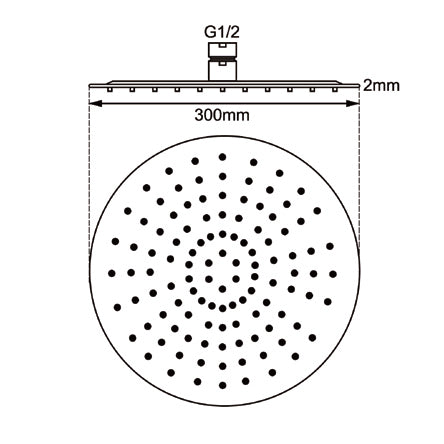 Super-slim Round Chrome Stainless Steel Shower Head 300mm