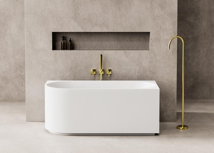 1500mm Capri Fluted Oval Freestanding Right Corner Bathtub - No Overflow - Matte White