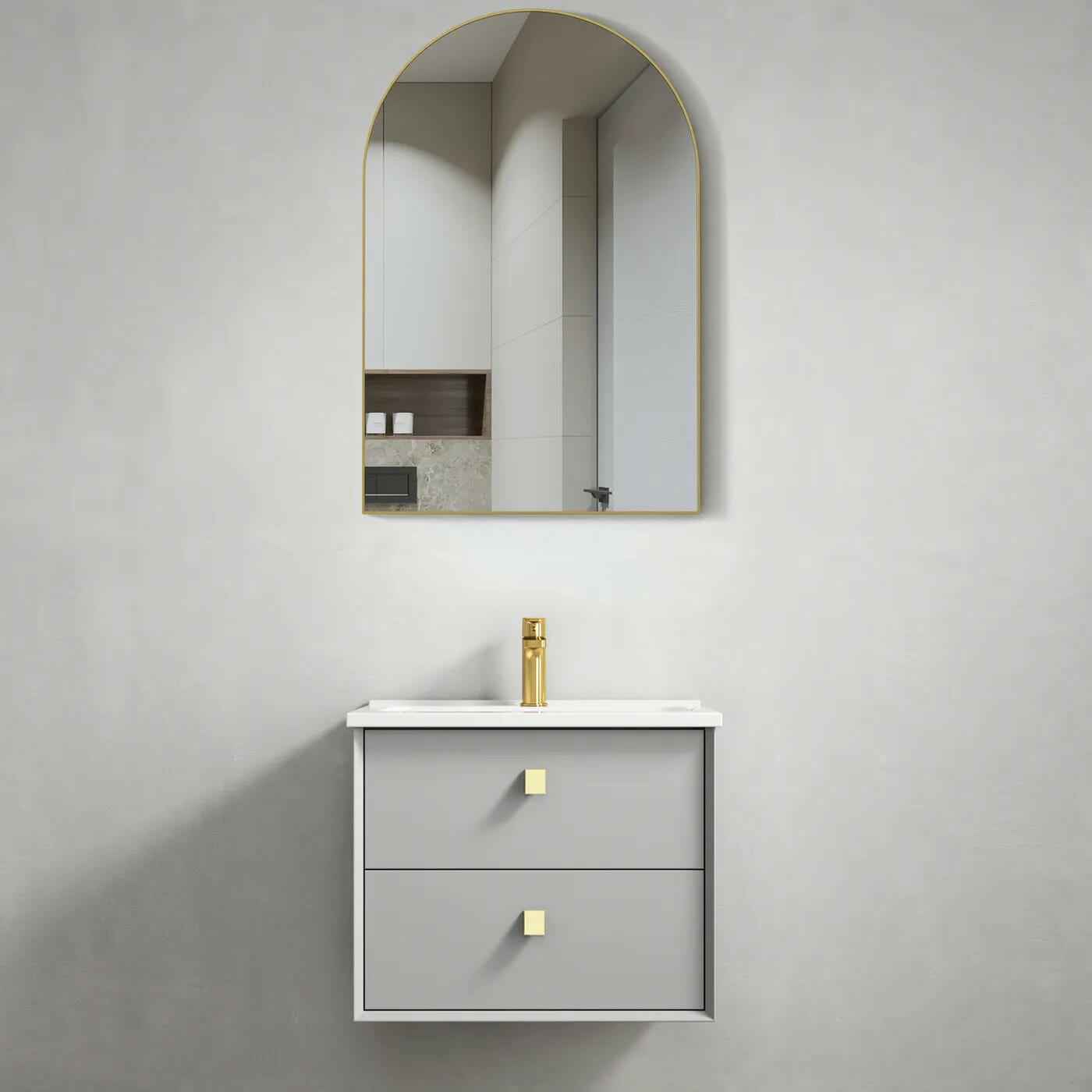 Boston Bevel Edge Wall Hung Vanity - Light Grey - 600mm