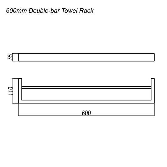 IVANO Series Black Double Towel Rail 600mm