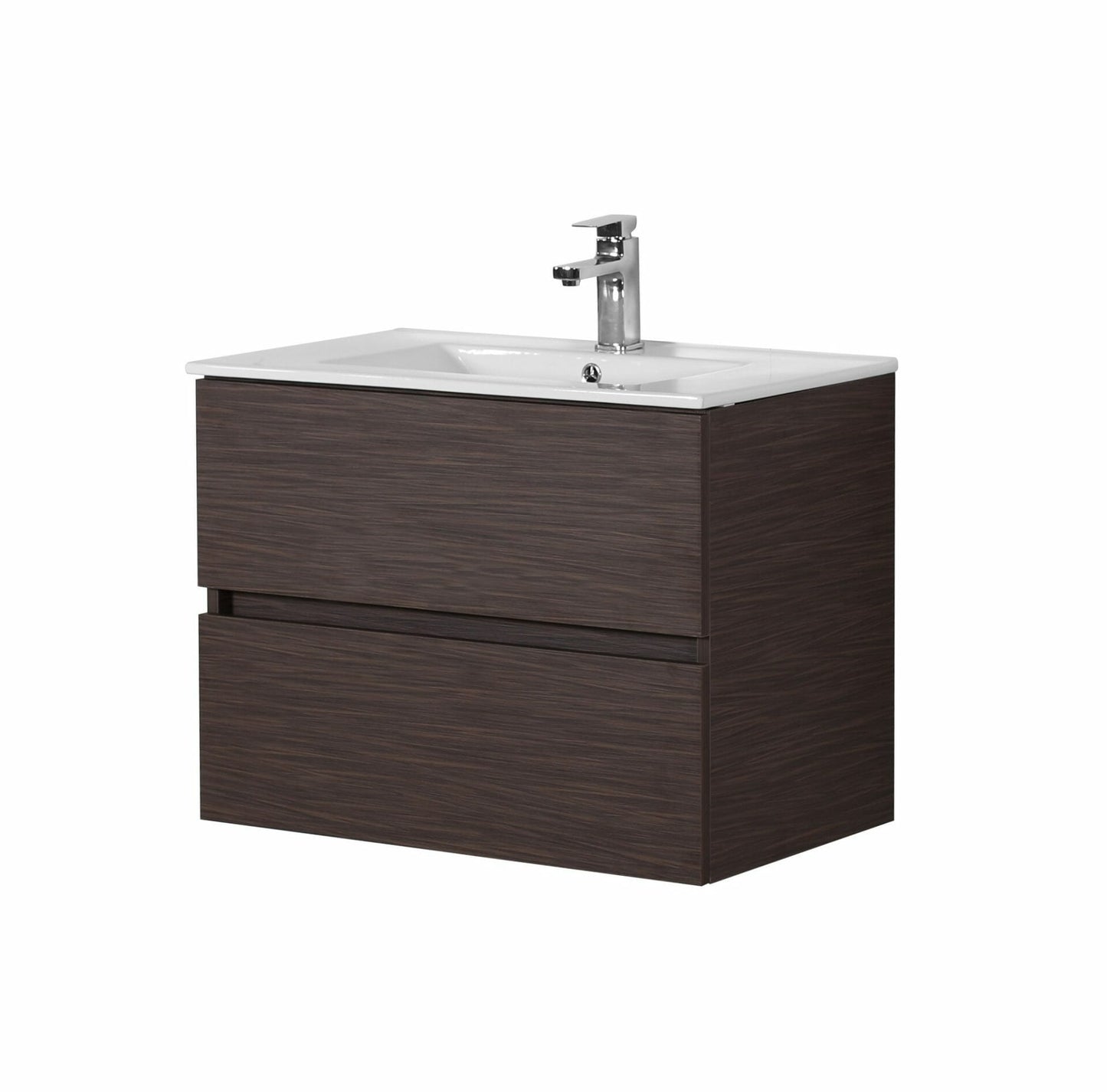 Stella Wood Grain PVC Wall Hung Vanity - Double Drawers - Dark Brown - 750mm