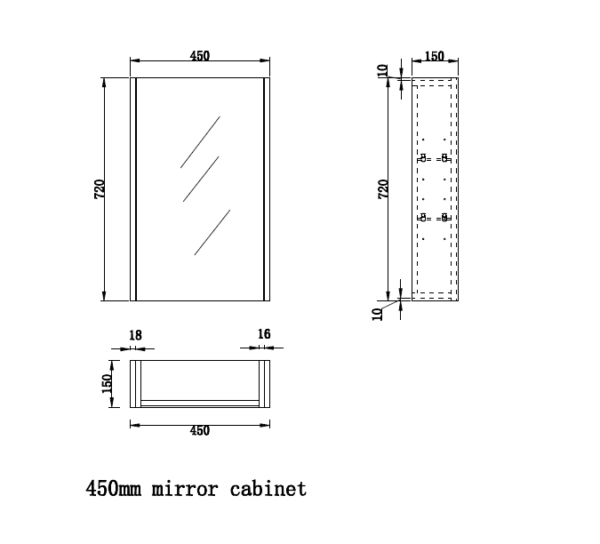 450mm Matt White Shaving Cabinet -W450xH720xD150