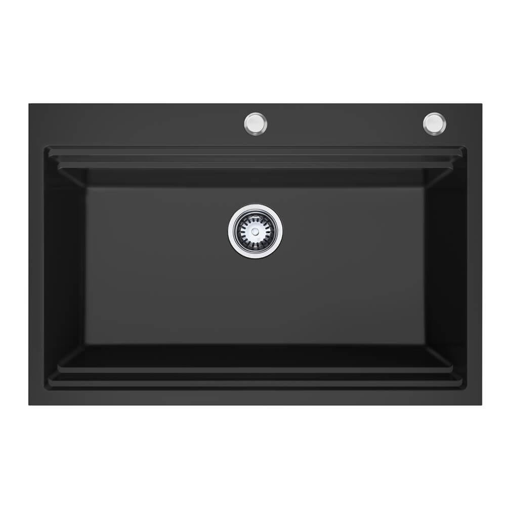840mm Black Single Bowl Workstation Kitchen Sink with Steps - Granite