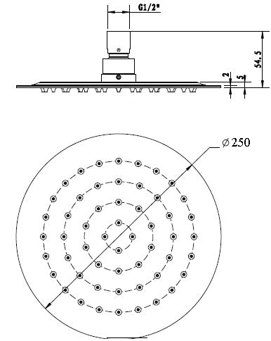 Pavia 250mm Chrome Shower Head Stainless Steel Round