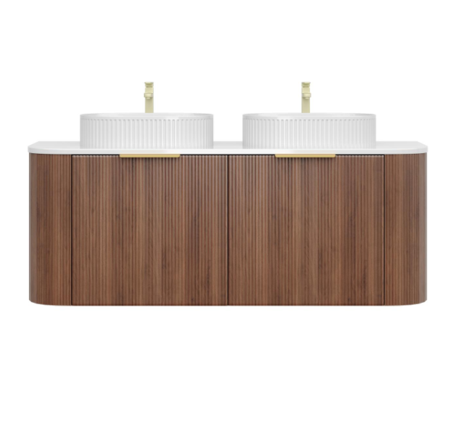 1200mm Artis Curved Wall Hung Vanity PVC - Single Drawer Cabinet Only - Single Bowl - Prime Oak