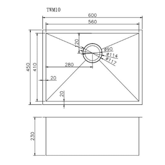 (C-600 Black)Round Corner Stainless Steel Gun Metal Grey PVD Coating Single Bowl Kitchen Sink(with Bottom Grid) 600*450*230mm