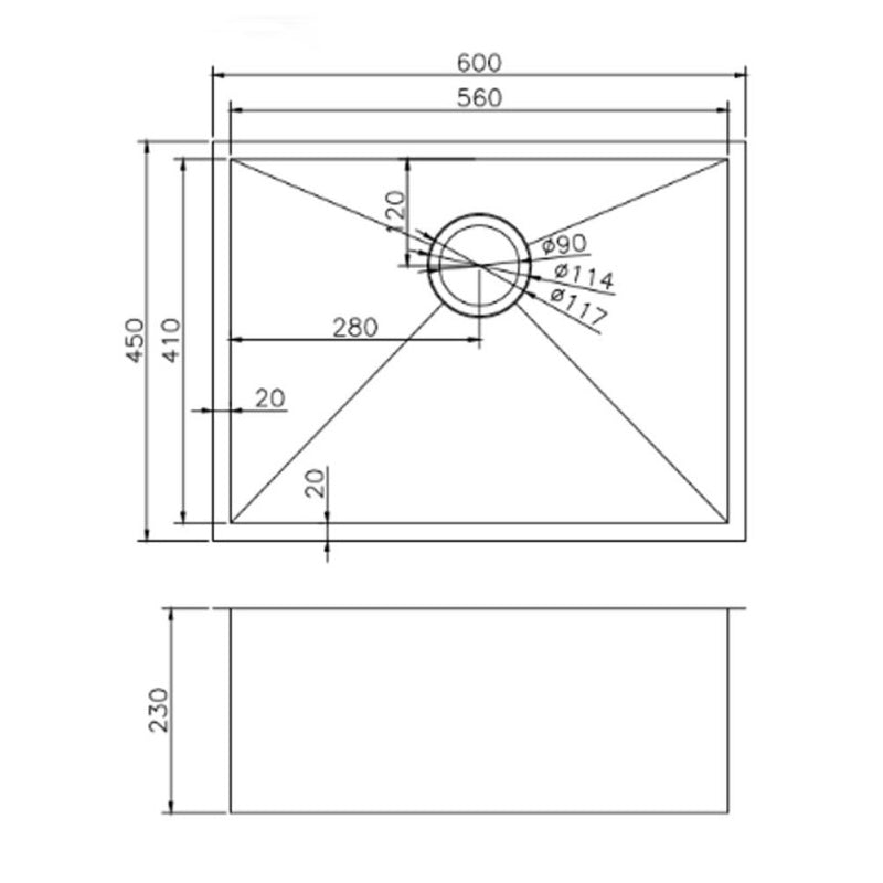 (C-600)Round Corner Chrome Stainless Steel Handmade Single Bowl Kitchen Sink 600*450*230mm