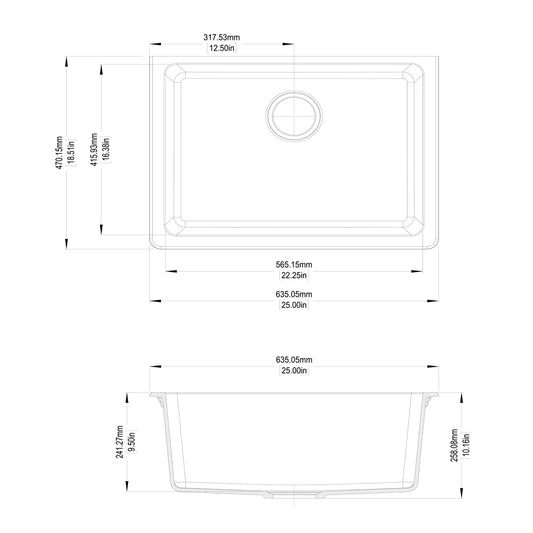 White Arete Stone Granite Single Bowl Stone Kitchen Sink 635*469*241mm
