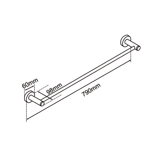 LUCID PIN Series Brushed Nickel Single Towel Rack Rail 800mm