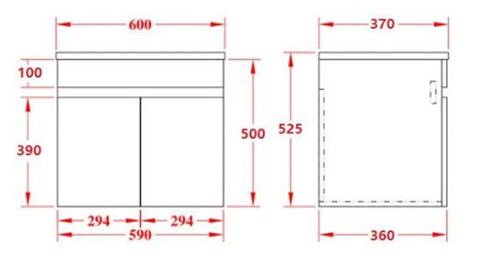 600mm Evie Slim Wall Hung Vanity PVC - Cabinet Only - Oak
