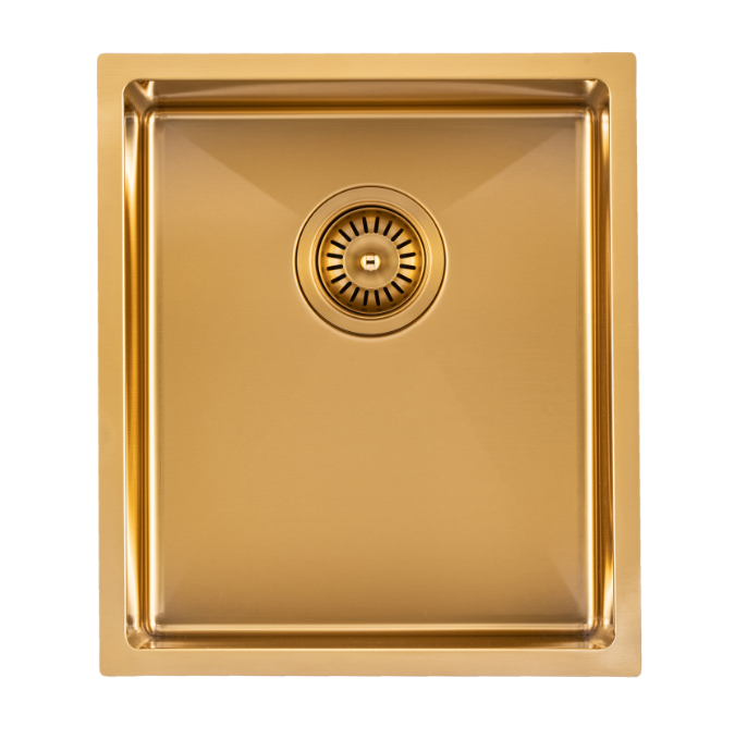 Brushed Gold 1.2mm Handmade Top/Undermount Single Bowl Kitchen Sink - 390x450x215mm