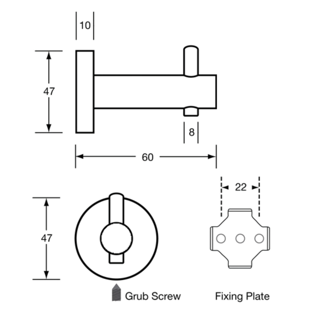700 Series Robe Hook 60mm (No Bumper) SS