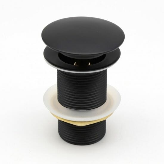 32/40mm Solid Brass Basin Mushroom Pop Up Waste - Matt Black - NO Overflow
