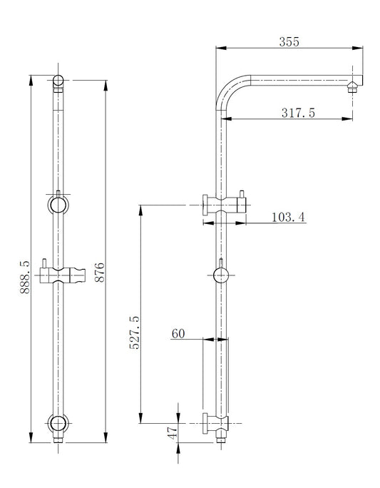 Pavia 250mm Brushed Gold Twin Shower On Rail Top Inlet Round