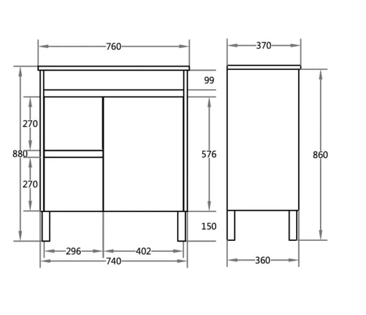 750mm Evie Slim Floor Vanity PVC Left Side Drawers - Cabinet Only - Dark Brown