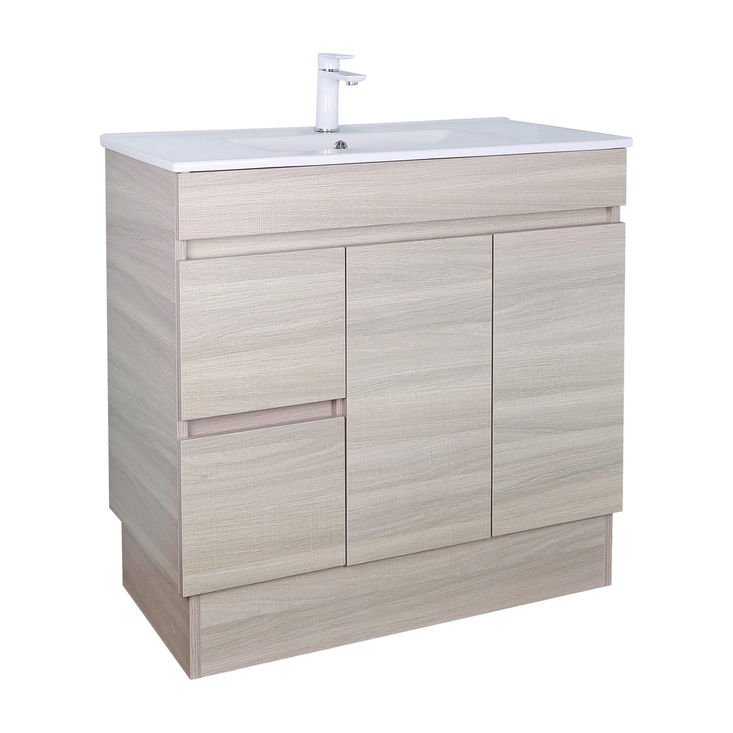 900mm Evie Floor Vanity PVC Left Side Drawers - Cabinet Only - Oak