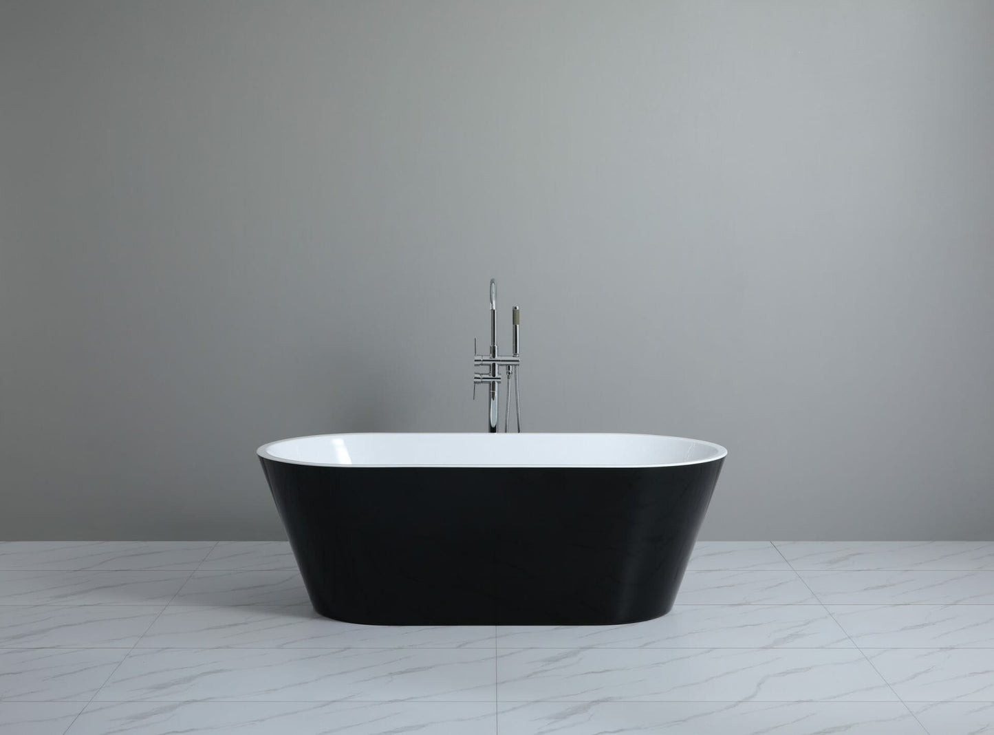 1500mm Freestanding Bathtub - No Overflow - Gloss Black & White