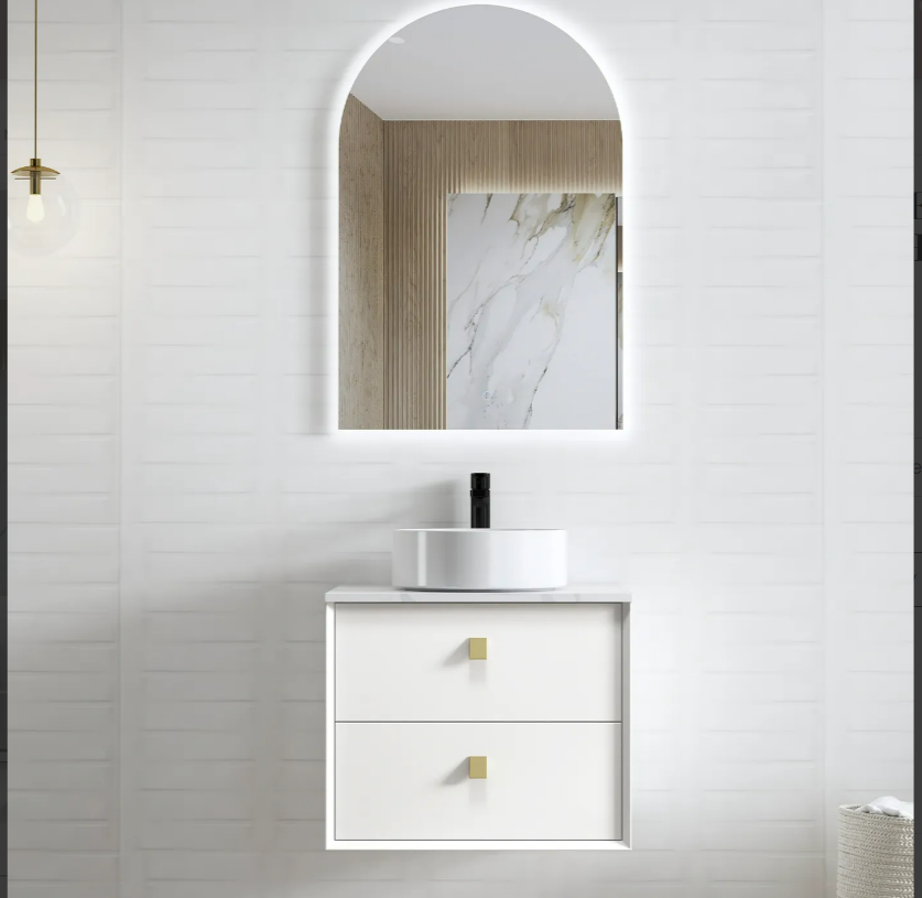 Boston Bevel Edge Wall Hung Vanity - Matte White - 600mm