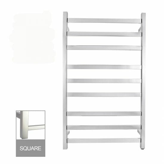 Square Chrome Electric Heated Towel Rack - 9 Bars - 600mm