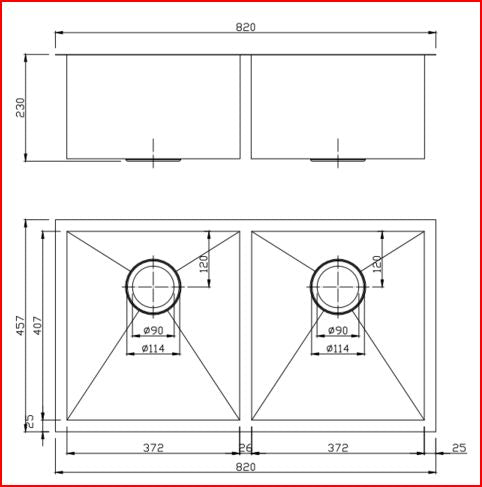 (C-820 Gold)Round Corner Stainless Steel Brushed Brass PVD Coating Double Bowl Kitchen Sink(with Bottom Grid) 820*457*230mm